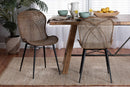 Frank Japandi Greywashed Rattan and Black Metal 2Pc Dining Chair Set Baxton