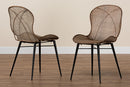 Frank Japandi Greywashed Rattan and Black Metal 2Pc Dining Chair Set Baxton