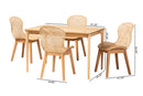 Frank Japandi Natural Brown Mahogany Wood and Rattan 5-Piece Dining Set Baxton