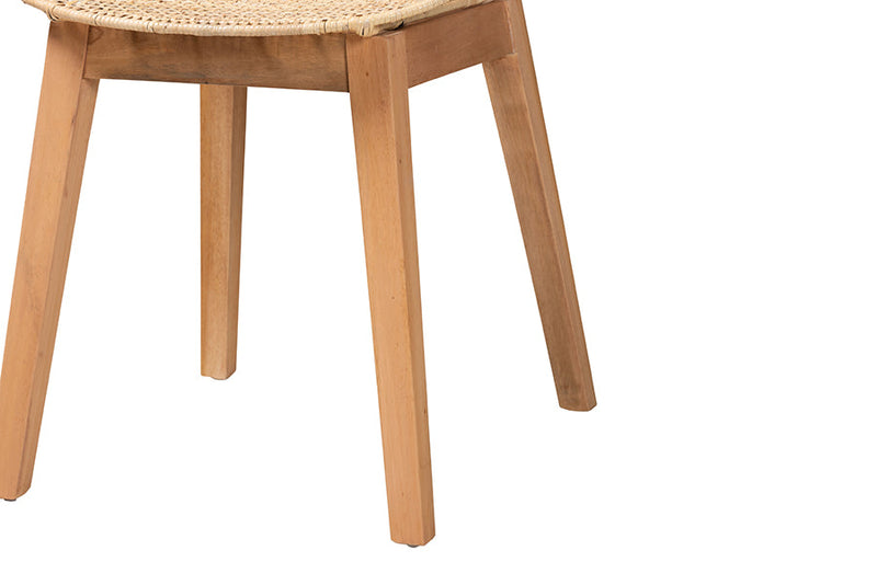 Frank Japandi Natural Brown Mahogany and Rattan 2Pc Dining Chair Set Baxton