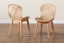 Frank Japandi Natural Brown Mahogany and Rattan 2Pc Dining Chair Set Baxton
