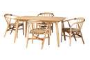 Leane Natural Brown and Rattan 5-Piece Dining Set Baxton