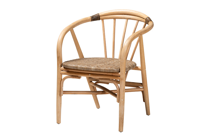 Leane Modern Bohemian Natural Brown Rattan Dining Chair