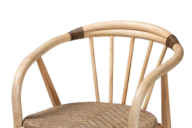 Leane Modern Bohemian Natural Brown Rattan Dining Chair