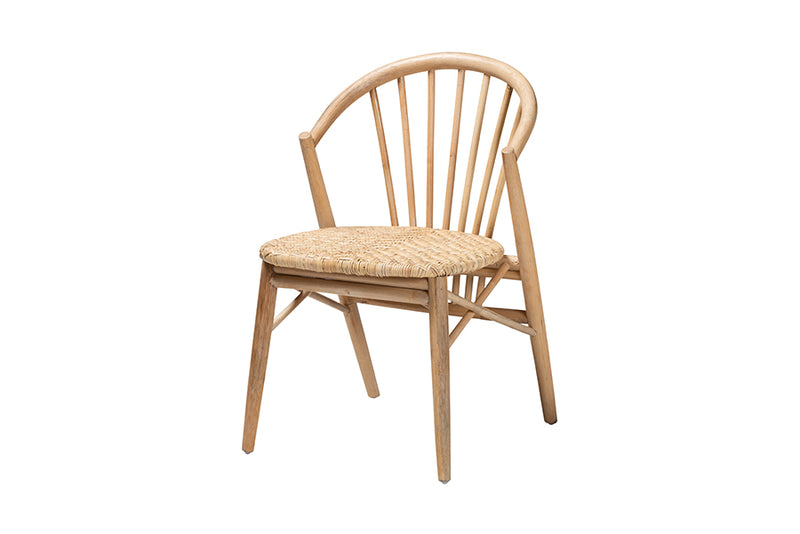 Karla Mid-Century Modern Natural Brown Finished Wood and Rattan Dining Chair