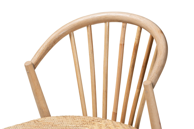 Karla Mid-Century Modern Natural Brown Finished Wood and Rattan Dining Chair