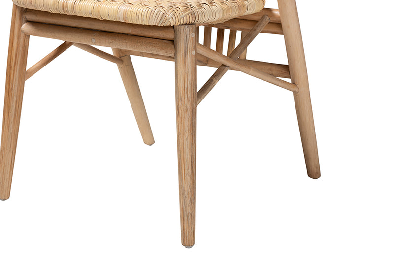 Karla Mid-Century Modern Natural Brown Finished Wood and Rattan Dining Chair