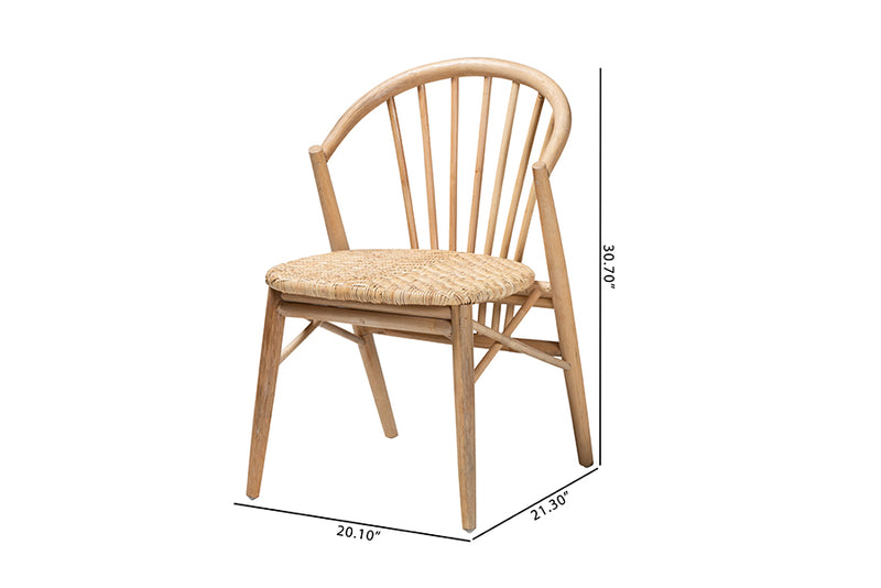 Karla Mid-Century Modern Natural Brown Finished Wood and Rattan Dining Chair