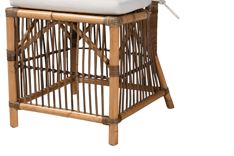 Galia White Fabric and Natural Brown Rattan Dining Chair Baxton
