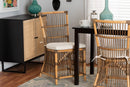 Galia White Fabric and Natural Brown Rattan Dining Chair Baxton