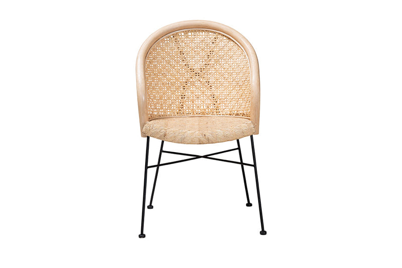 Sarita Natural Brown Rattan and Black Metal Dining Chair Baxton