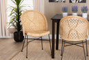 Sarita Natural Brown Rattan and Black Metal Dining Chair Baxton