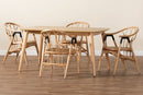 Leland Natural Brown and Rattan 5-Piece Dining Set Baxton
