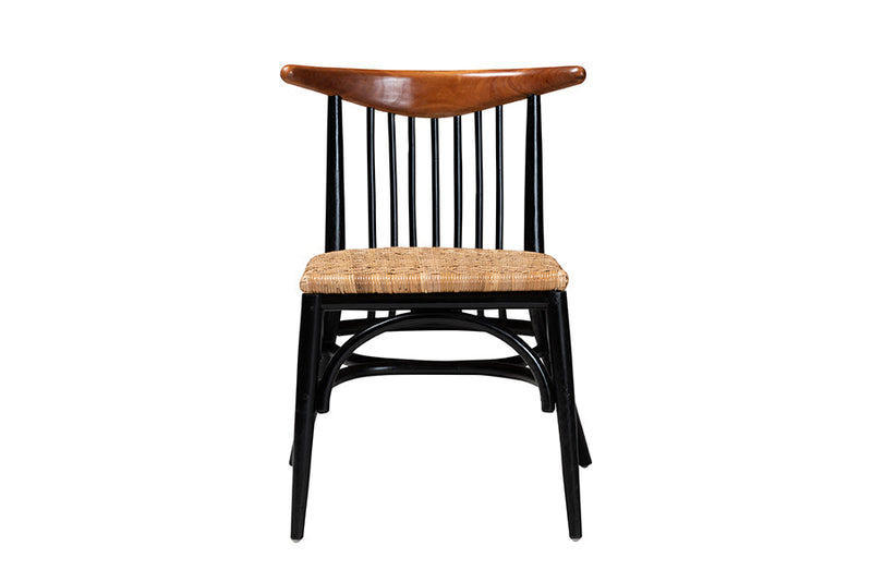 Felice Two-Tone Black and Walnut Brown Natural Rattan Dining Chair Baxton