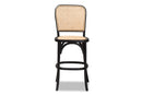 Brandon Brown Woven Rattan and Black Wood Cane Counter Stool Baxton