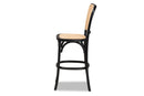 Brandon Brown Woven Rattan and Black Wood Cane Counter Stool Baxton