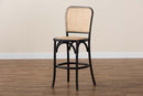 Brandon Brown Woven Rattan and Black Wood Cane Counter Stool Baxton