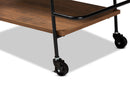Marielle Black Metal and Walnut 3-Tier Small Mobile Wine Bar Cart Baxton