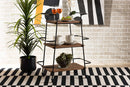 Marielle Black Metal and Walnut 3-Tier Small Mobile Wine Bar Cart Baxton