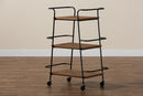 Marielle Black Metal and Walnut 3-Tier Small Mobile Wine Bar Cart Baxton