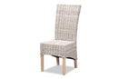 Veronique Rustic Whitewashed Rattan and Natural Brown Dining Chair Baxton