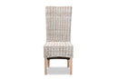 Veronique Rustic Whitewashed Rattan and Natural Brown Dining Chair Baxton