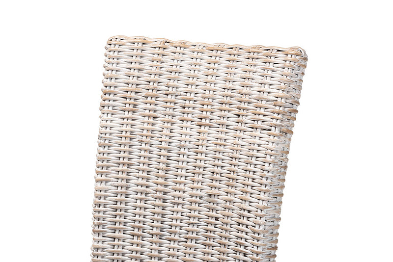 Veronique Rustic Whitewashed Rattan and Natural Brown Dining Chair Baxton