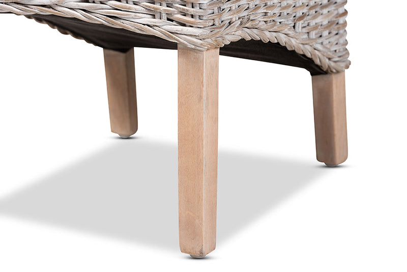 Veronique Rustic Whitewashed Rattan and Natural Brown Dining Chair Baxton