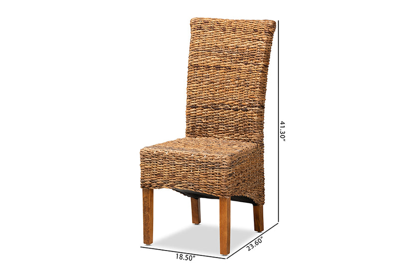 Veronique Rustic Transitional Natural Seagrass and Brown Finished Wood Dining Chair