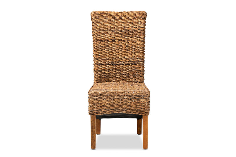 Veronique Rustic Transitional Natural Seagrass and Brown Finished Wood Dining Chair