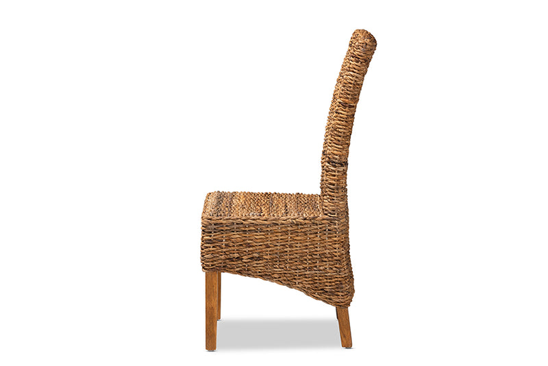 Veronique Rustic Transitional Natural Seagrass and Brown Finished Wood Dining Chair