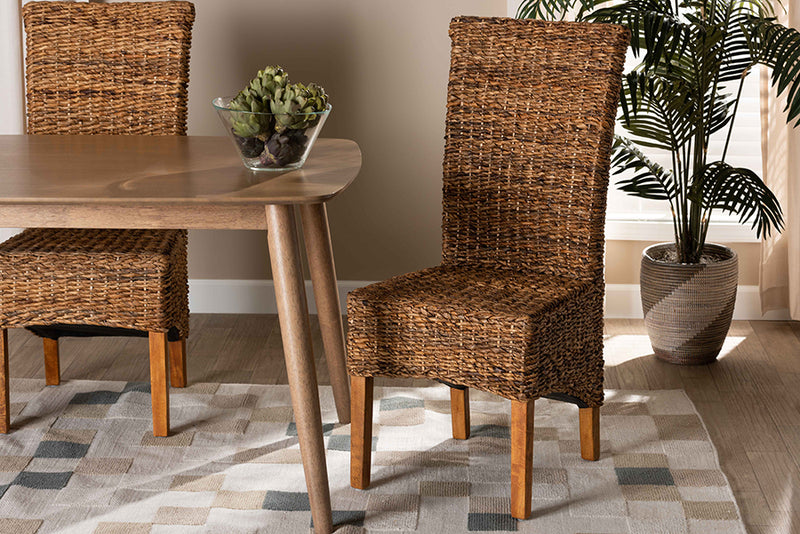 Veronique Rustic Transitional Natural Seagrass and Brown Finished Wood Dining Chair