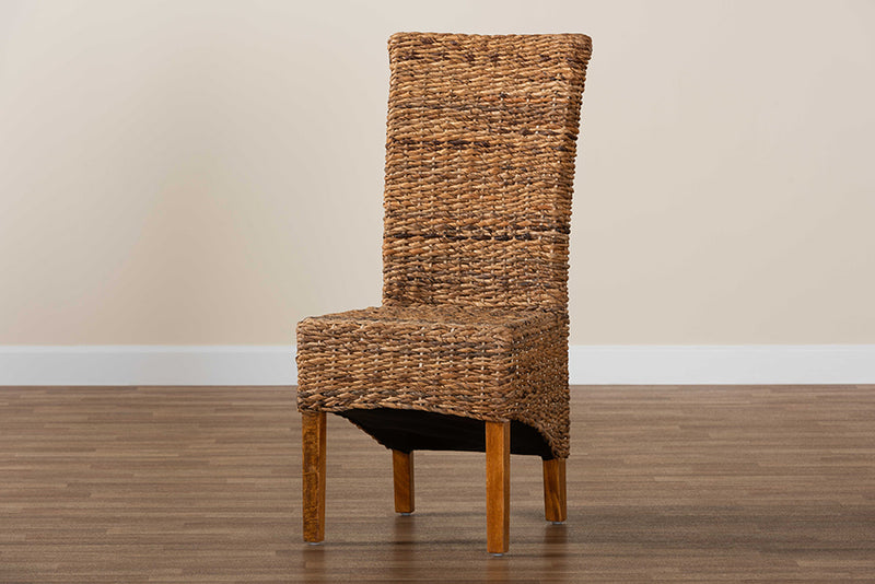 Veronique Rustic Transitional Natural Seagrass and Brown Finished Wood Dining Chair