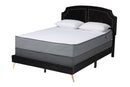 Natasha Traditional Black Velvet and Gold Metal Queen Size Panel Bed Baxton