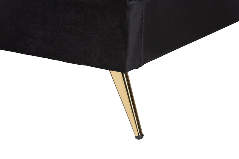 Natasha Traditional Glam and Luxe Black Velvet and Gold Metal Queen Size Panel Bed