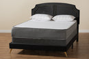 Natasha Traditional Black Velvet and Gold Metal Queen Size Panel Bed Baxton
