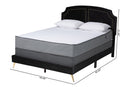 Natasha Traditional Black Velvet and Gold Metal Queen Size Panel Bed Baxton