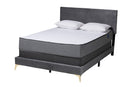 Baara Gray Velvet and Gold Metal Queen Size Panel Bed Baxton