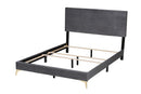 Baara Gray Velvet and Gold Metal Queen Size Panel Bed Baxton