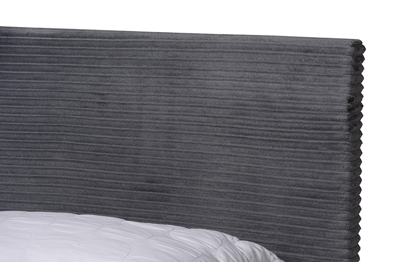 Baara Modern and Contemporary Gray Velvet and Gold Metal Queen Size Panel Bed