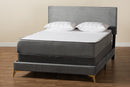 Baara Gray Velvet and Gold Metal Queen Size Panel Bed Baxton