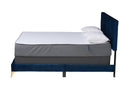 Baara Navy Blue Velvet and Gold Metal Queen Size Panel Bed Baxton