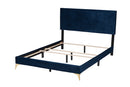 Baara Navy Blue Velvet and Gold Metal Queen Size Panel Bed Baxton