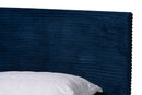 Baara Navy Blue Velvet and Gold Metal Queen Size Panel Bed Baxton