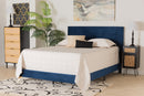 Baara Navy Blue Velvet and Gold Metal Queen Size Panel Bed Baxton