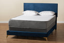Baara Navy Blue Velvet and Gold Metal Queen Size Panel Bed Baxton
