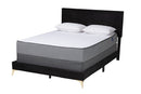 Baara Black Velvet and Gold Metal Queen Size Panel Bed Baxton