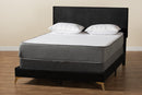 Baara Black Velvet and Gold Metal Queen Size Panel Bed Baxton