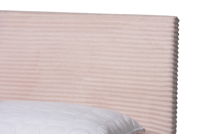 Baara Modern and Contemporary Light Pink Velvet and Gold Metal Queen Size Panel Bed