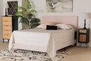 Baara Light Pink Velvet and Gold Metal Queen Size Panel Bed Baxton
